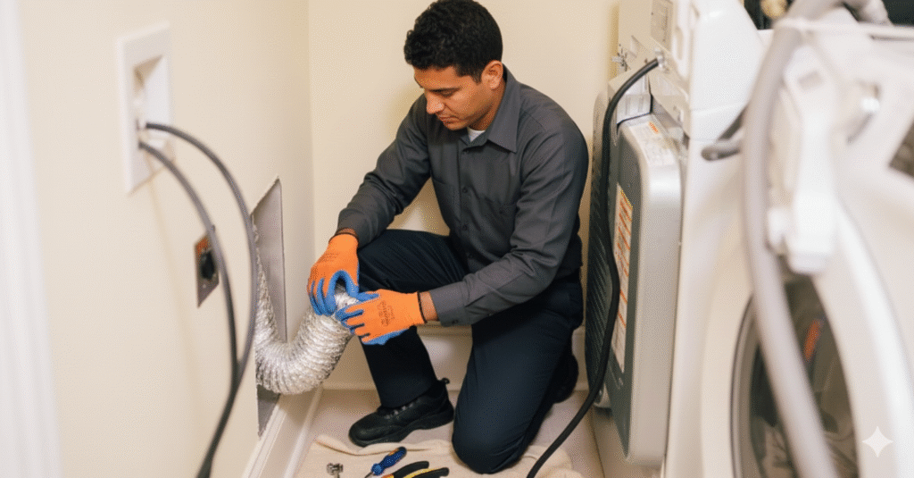 Dryer Vent Cleaning, a man cleaning the dryer duct