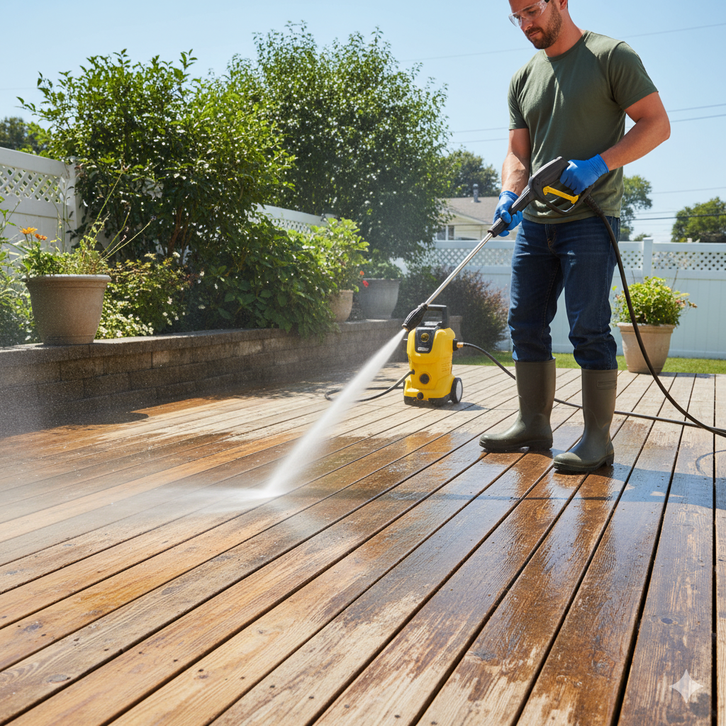 Hard Surface Cleaning, a man using a pressure washer